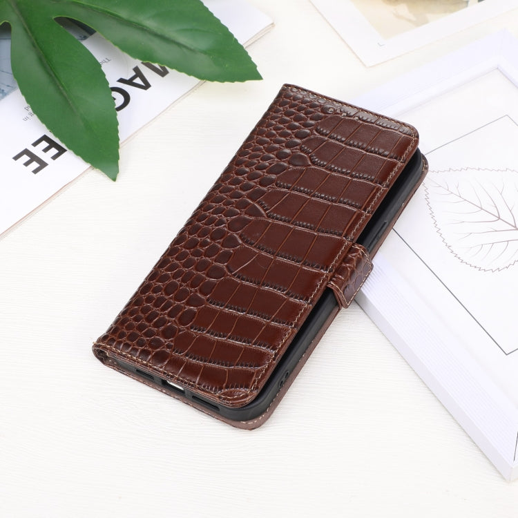 For OnePlus 11 5G Crocodile Top Layer Cowhide RFID Leather Phone Case(Brown)