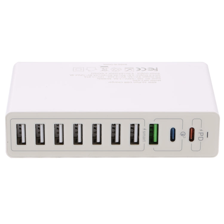 MFT-03Q 10 in 1 65W QC3.0 USB Smart Fast Charger, Plug Type:AU Plug(White)