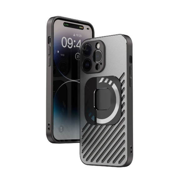 For iPhone 14 R-JUST Square Round Mirror PC+TPU Phone Case(Black)