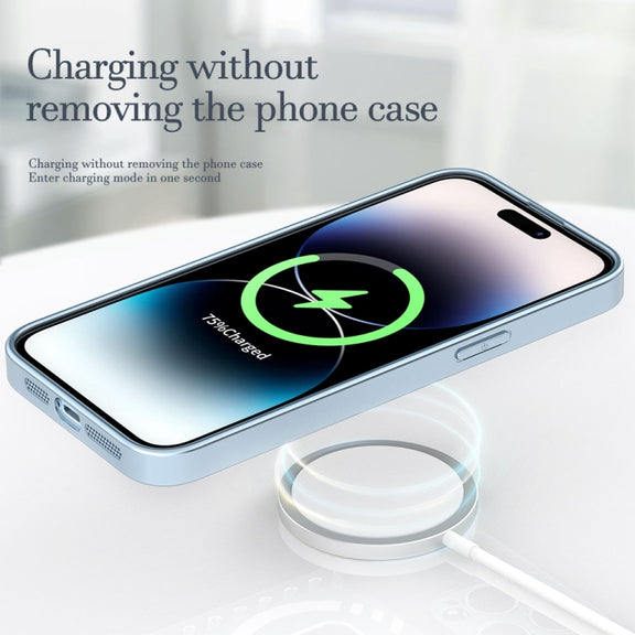 For iPhone 14 R-JUST Square Round Mirror PC+TPU Phone Case(Blue)