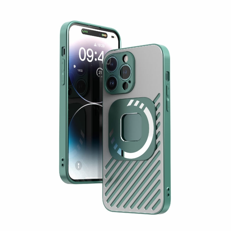 For iPhone 14 Plus R-JUST Square Round Mirror PC+TPU Phone Case(Green)