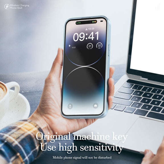 For iPhone 14 Plus R-JUST Square Round Mirror PC+TPU Phone Case(Blue)