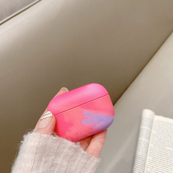 For AirPods Pro Ink Painting Water Sticker PC Earphone Case(Ink Fuchsia)