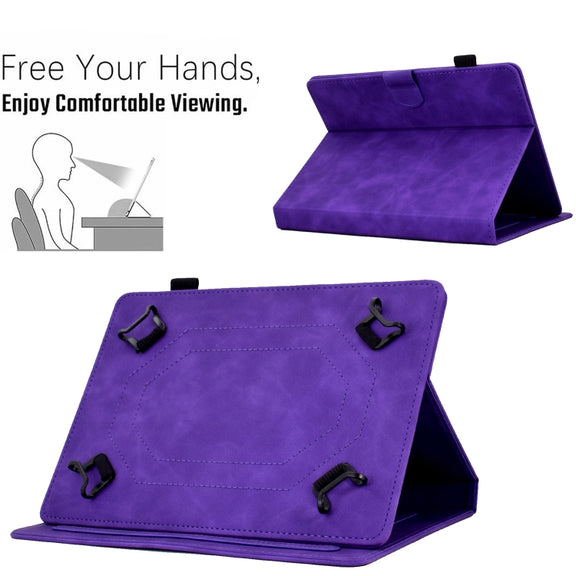 For 7 inch Tablets Peony Butterfly Embossed Leather Tablet Case(Purple)