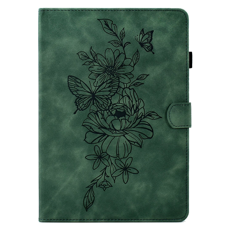 For 8 inch Tablets Peony Butterfly Embossed Leather Tablet Case(Green)
