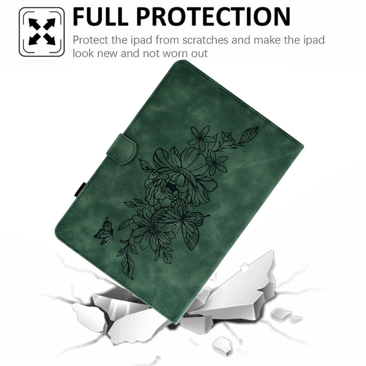 For 8 inch Tablets Peony Butterfly Embossed Leather Tablet Case(Green)