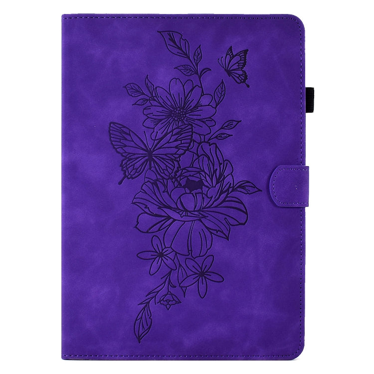 For 8 inch Tablets Peony Butterfly Embossed Leather Tablet Case(Purple)