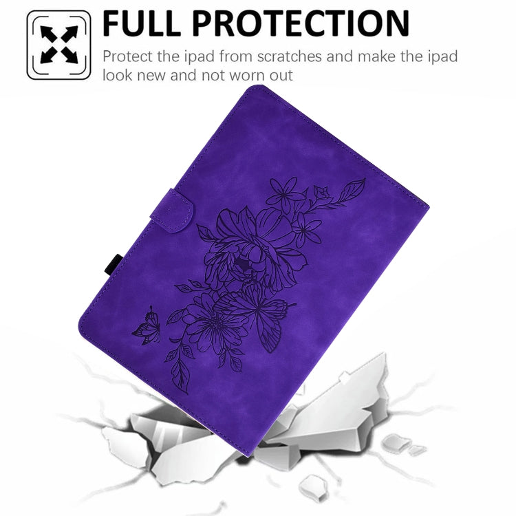 For 8 inch Tablets Peony Butterfly Embossed Leather Tablet Case(Purple)