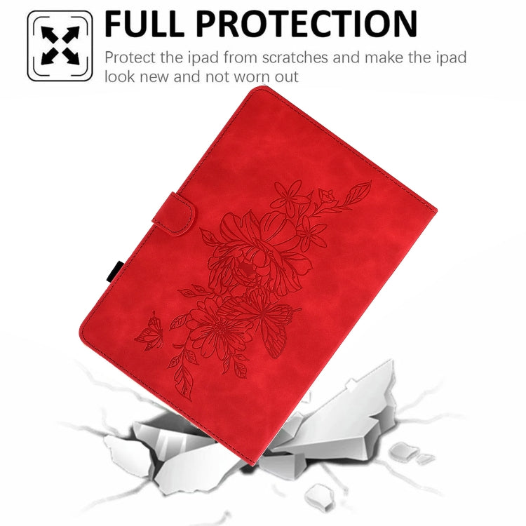 For 8 inch Tablets Peony Butterfly Embossed Leather Tablet Case(Red)