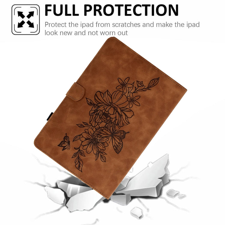 For 10 inch Tablets Peony Butterfly Embossed Leather Tablet Case(Brown)