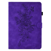 For 10 inch Tablets Peony Butterfly Embossed Leather Tablet Case(Purple)