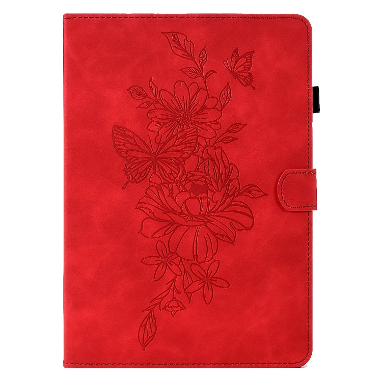 For 10 inch Tablets Peony Butterfly Embossed Leather Tablet Case(Red)