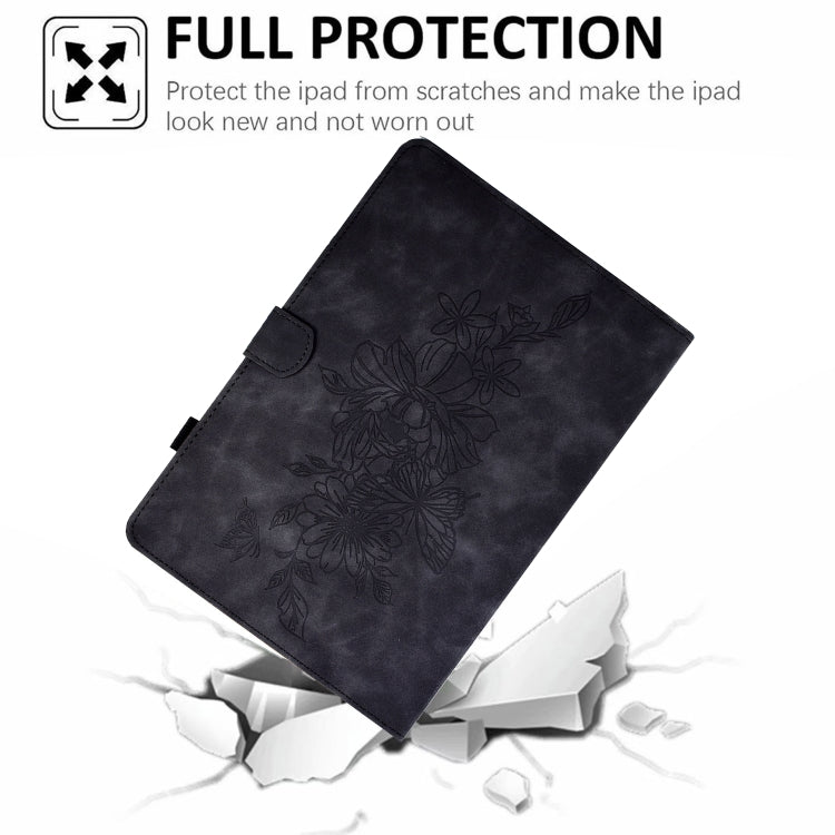 For 10 inch Tablets Peony Butterfly Embossed Leather Tablet Case(Black)
