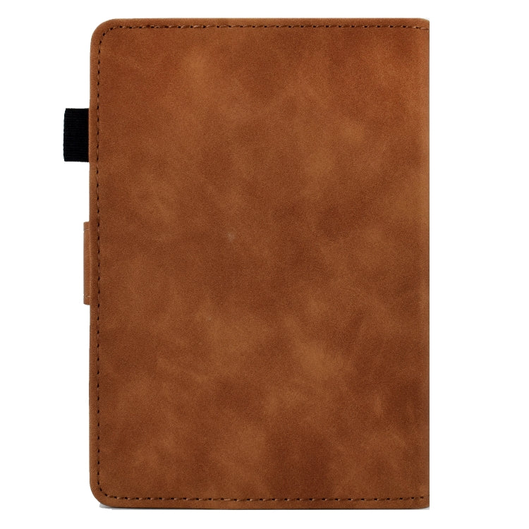 For Amazon Kindle 11th 2022 Peony Butterfly Embossed Leather Smart Tablet Case(Brown)