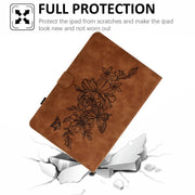 For Amazon Kindle 11th 2022 Peony Butterfly Embossed Leather Smart Tablet Case(Brown)