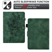 For Amazon Kindle 11th 2024 / 2022 Peony Butterfly Embossed Leather Smart Tablet Case(Green)