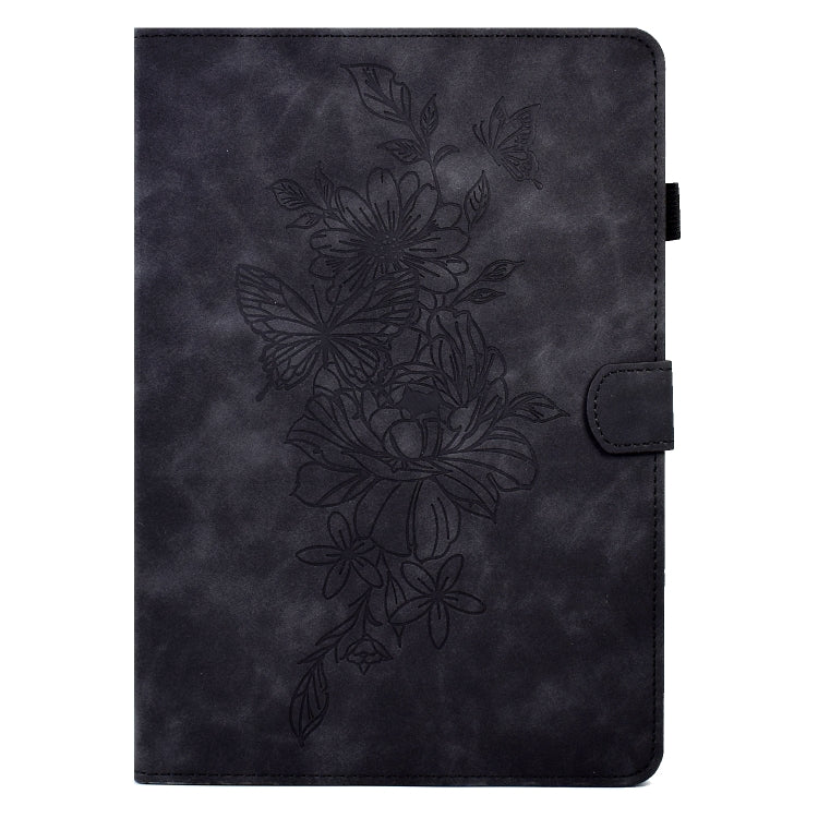 For Amazon Kindle 11th 2024 / 2022 Peony Butterfly Embossed Leather Smart Tablet Case(Black)