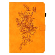 For Amazon Kindle 11th 2022 Peony Butterfly Embossed Leather Smart Tablet Case(Khaki)