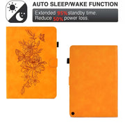 For Amazon Kindle Fire HD10 2021 Peony Butterfly Embossed Leather Smart Tablet Case(Khaki)