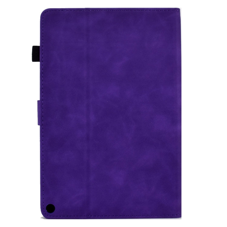 For Amazon Kindle Fire HD8 2022 Peony Butterfly Embossed Leather Smart Tablet Case(Purple)