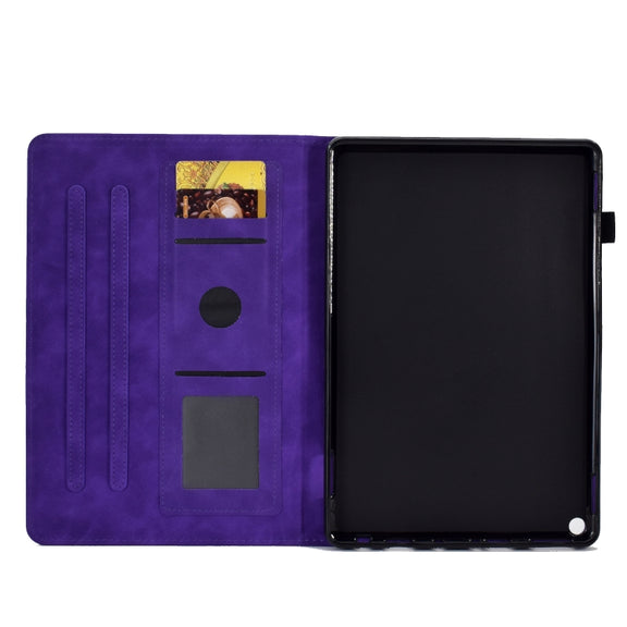 For Amazon Kindle Fire HD8 2022 Peony Butterfly Embossed Leather Smart Tablet Case(Purple)