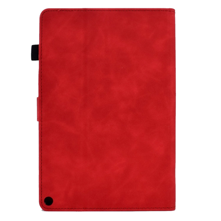 For Amazon Kindle Fire HD8 2022 Peony Butterfly Embossed Leather Smart Tablet Case(Red)