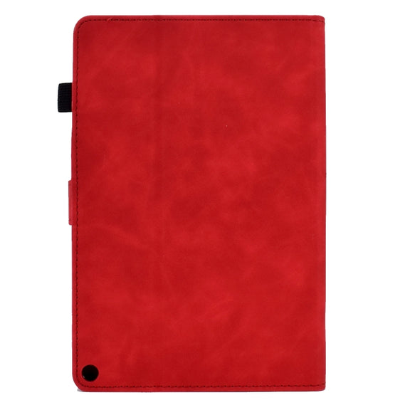 For Amazon Kindle Fire HD8 2022 Peony Butterfly Embossed Leather Smart Tablet Case(Red)