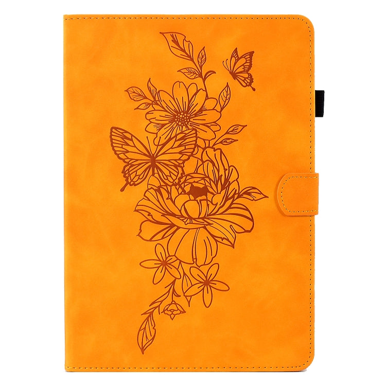 For Amazon Kindle Fire HD8 2022 Peony Butterfly Embossed Leather Smart Tablet Case(Khaki)