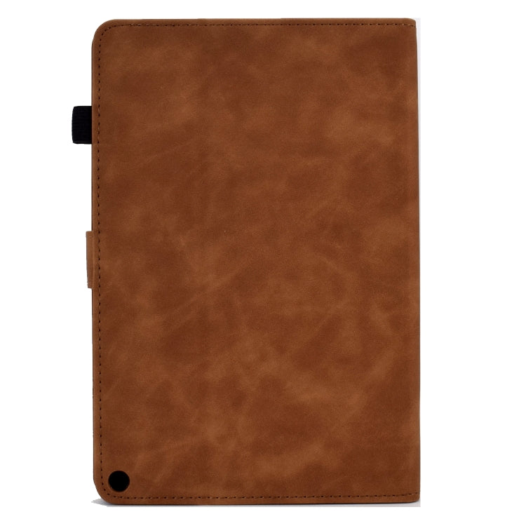 For Amazon Kindle Fire HD8 2020 Peony Butterfly Embossed Leather Smart Tablet Case(Brown)