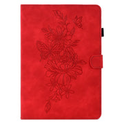 For Amazon Kindle Fire HD8 2020 Peony Butterfly Embossed Leather Smart Tablet Case(Red)