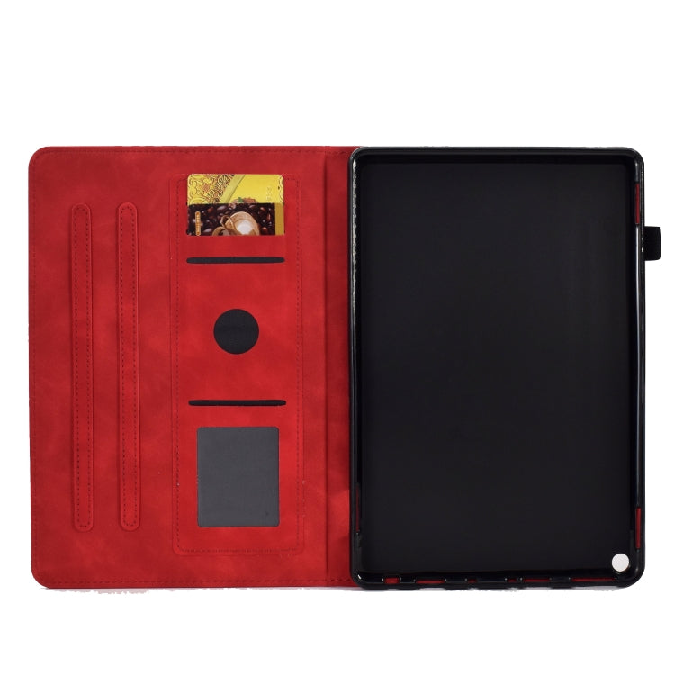 For Amazon Kindle Fire HD8 2020 Peony Butterfly Embossed Leather Smart Tablet Case(Red)