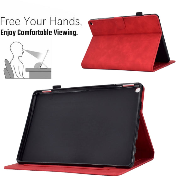 For Amazon Kindle Fire HD8 2020 Peony Butterfly Embossed Leather Smart Tablet Case(Red)