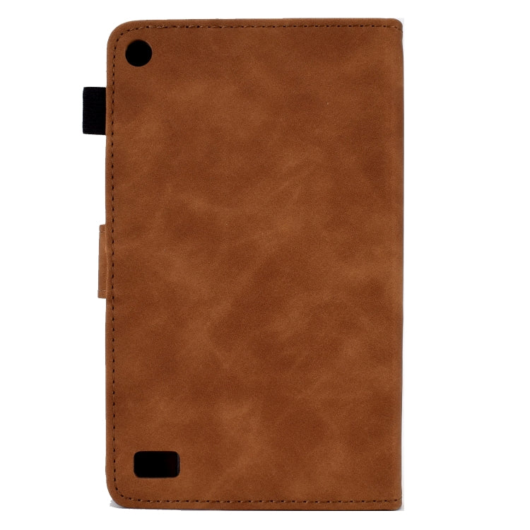 For Amazon Kindle Fire 7 2019/2017/2015 Peony Butterfly Embossed Leather Smart Tablet Case(Brown)