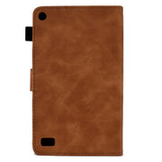 For Amazon Kindle Fire 7 2019/2017/2015 Peony Butterfly Embossed Leather Smart Tablet Case(Brown)