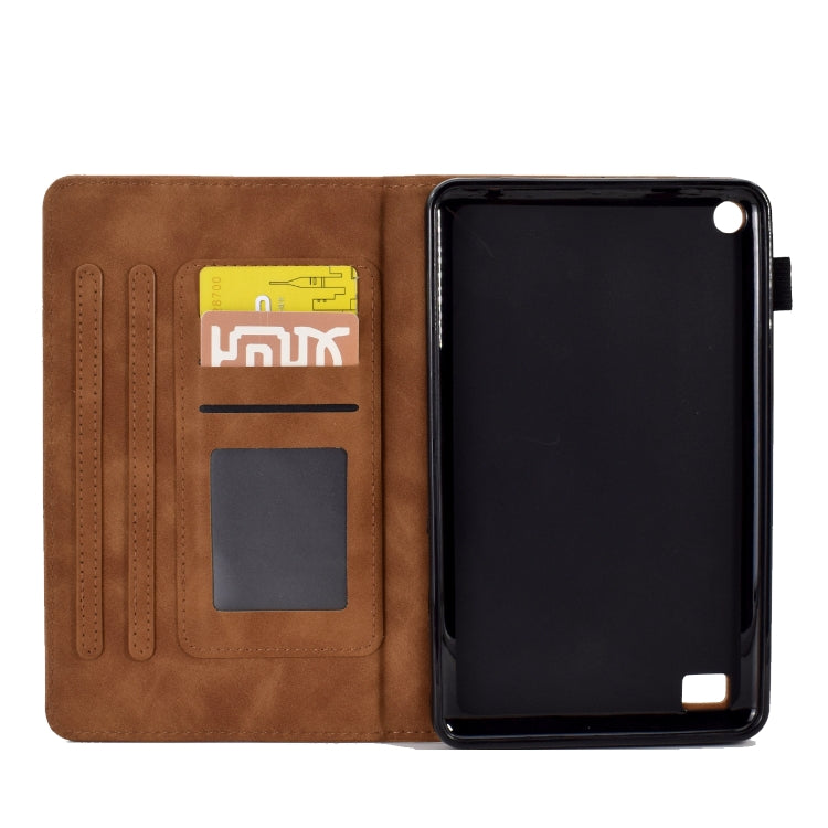 For Amazon Kindle Fire 7 2019/2017/2015 Peony Butterfly Embossed Leather Smart Tablet Case(Brown)