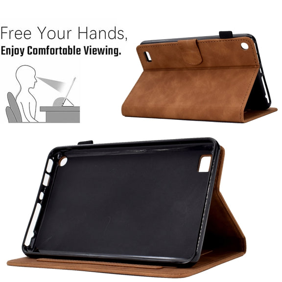 For Amazon Kindle Fire 7 2019/2017/2015 Peony Butterfly Embossed Leather Smart Tablet Case(Brown)