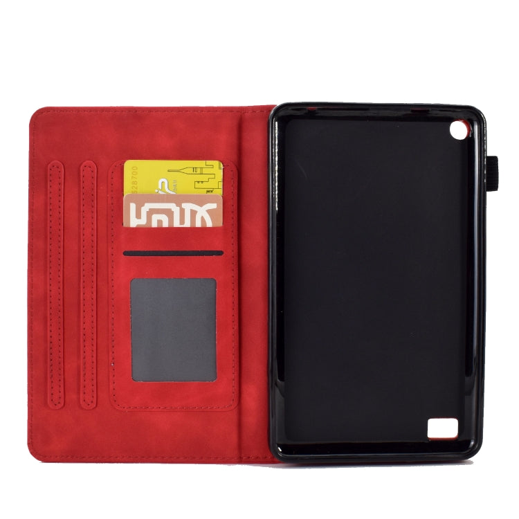For Amazon Kindle Fire 7 2019/2017/2015 Peony Butterfly Embossed Leather Smart Tablet Case(Red)