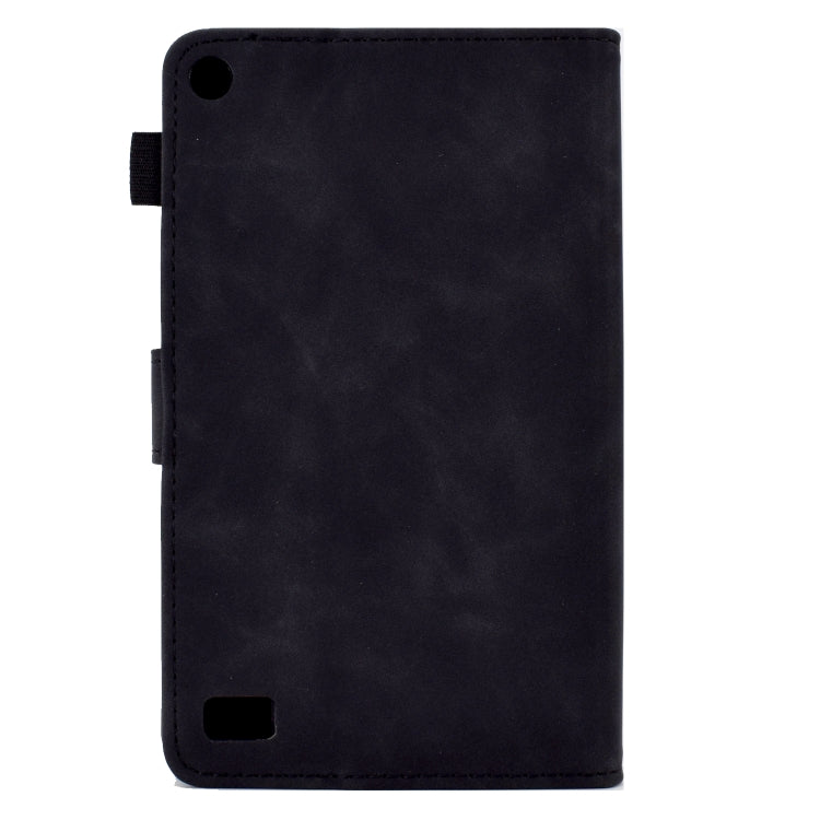 For Amazon Kindle Fire 7 2019/2017/2015 Peony Butterfly Embossed Leather Smart Tablet Case(Black)