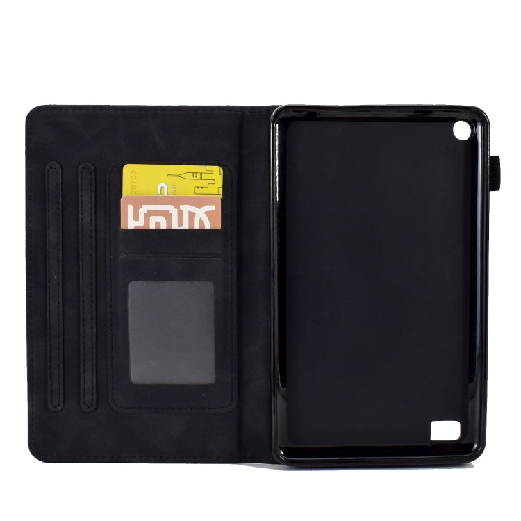 For Amazon Kindle Fire 7 2019/2017/2015 Peony Butterfly Embossed Leather Smart Tablet Case(Black)