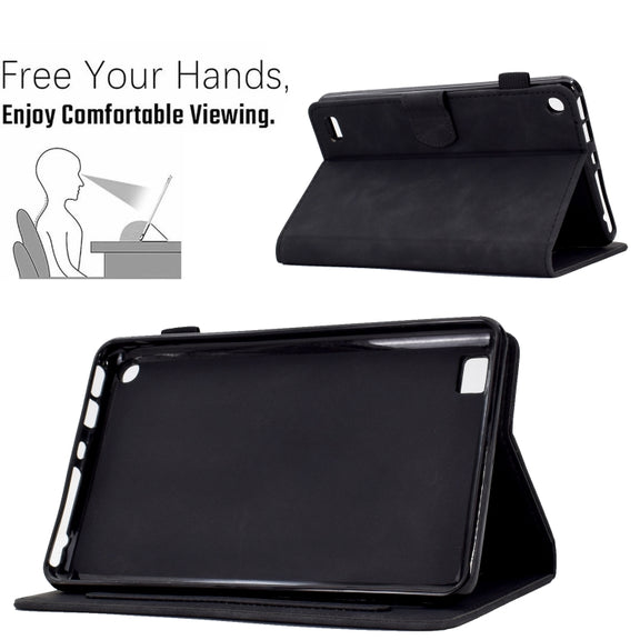 For Amazon Kindle Fire 7 2019/2017/2015 Peony Butterfly Embossed Leather Smart Tablet Case(Black)