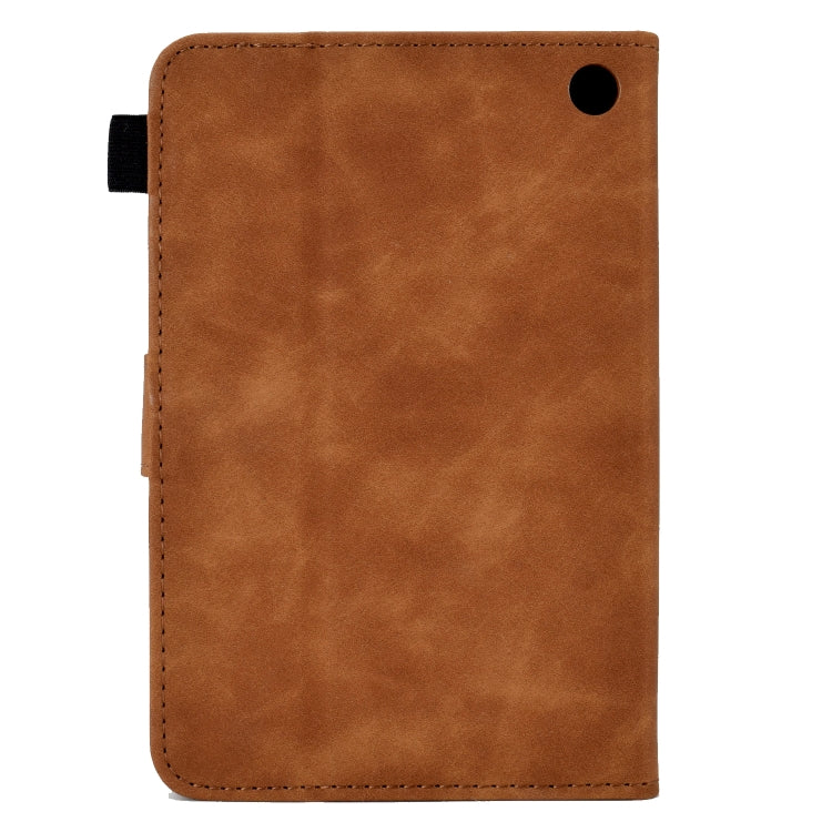 For Amazon Kindle Fire 7 2022 Peony Butterfly Embossed Leather Smart Tablet Case(Brown)