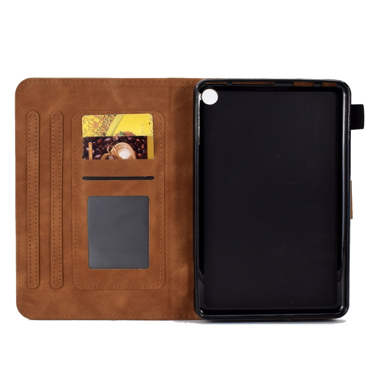 For Amazon Kindle Fire 7 2022 Peony Butterfly Embossed Leather Smart Tablet Case(Brown)