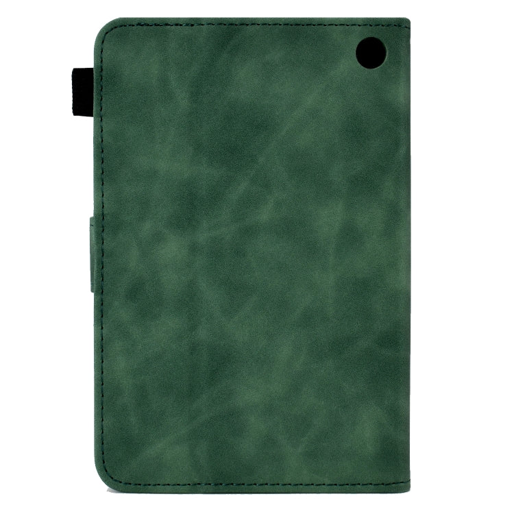 For Amazon Kindle Fire 7 2022 Peony Butterfly Embossed Leather Smart Tablet Case(Green)