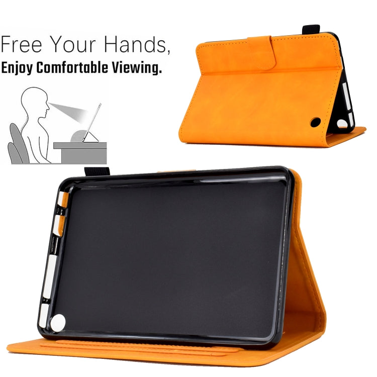 For Amazon Kindle Fire 7 2022 Peony Butterfly Embossed Leather Smart Tablet Case(Khaki)