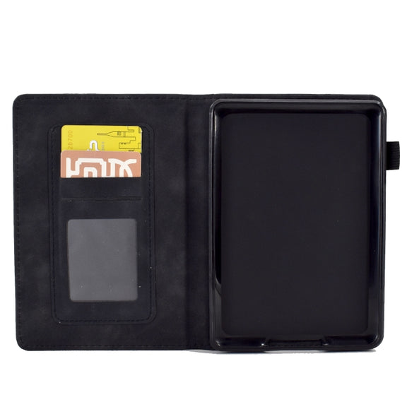 For Amazon Kindle Paperwhite 4/3/2/1 Peony Butterfly Embossed Leather Smart Tablet Case(Black)
