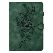 For Amazon Kindle Paperwhite 5 Peony Butterfly Embossed Leather Smart Tablet Case(Green)