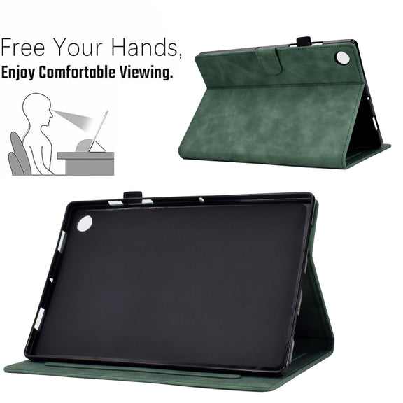 For Lenovo Tab M10 Plus Peony Butterfly Embossed Leather Smart Tablet Case(Green)