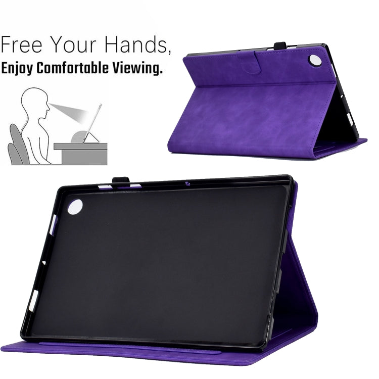 For Lenovo Tab M10 Plus Peony Butterfly Embossed Leather Smart Tablet Case(Purple)