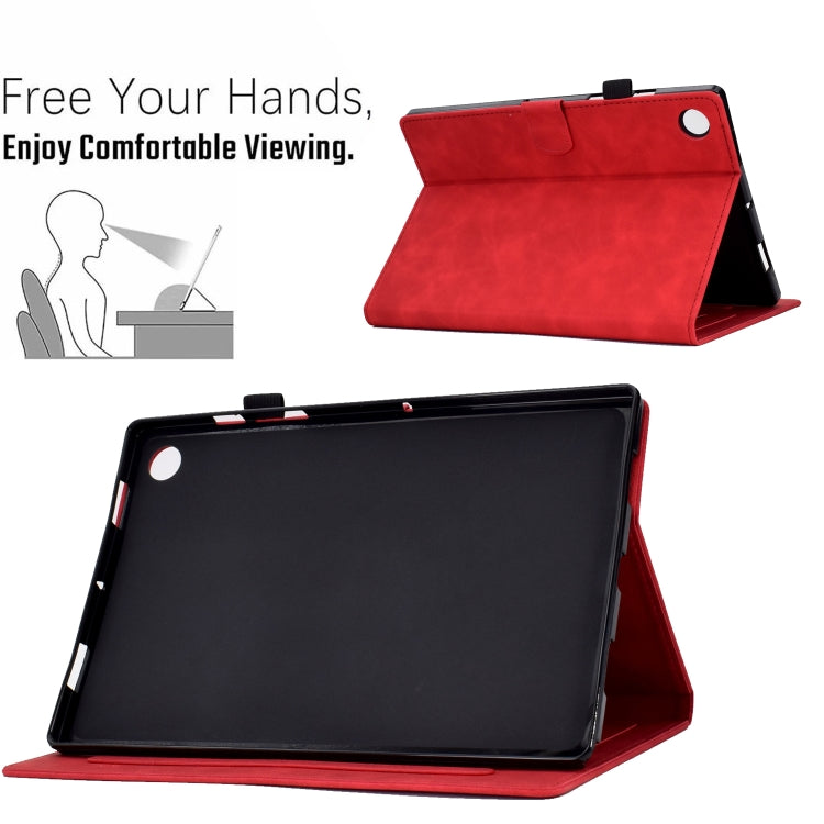 For Lenovo Tab M10 Plus Peony Butterfly Embossed Leather Smart Tablet Case(Red)