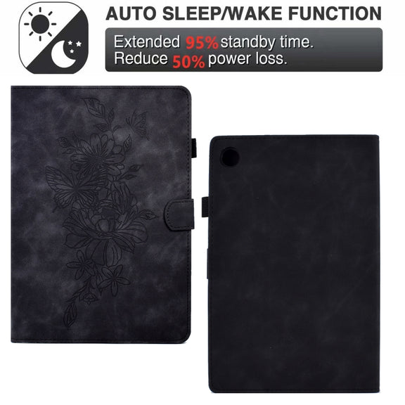 For Lenovo Tab M10 Plus Peony Butterfly Embossed Leather Smart Tablet Case(Black)